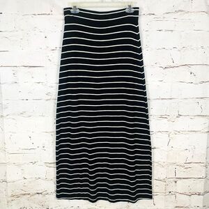 Ann Taylor Loft Maxi Skirt Women XS Black White Stripe Rayon Work Preppy Chic